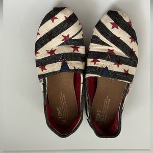 TOMS Red and Black Slip-On Shoes